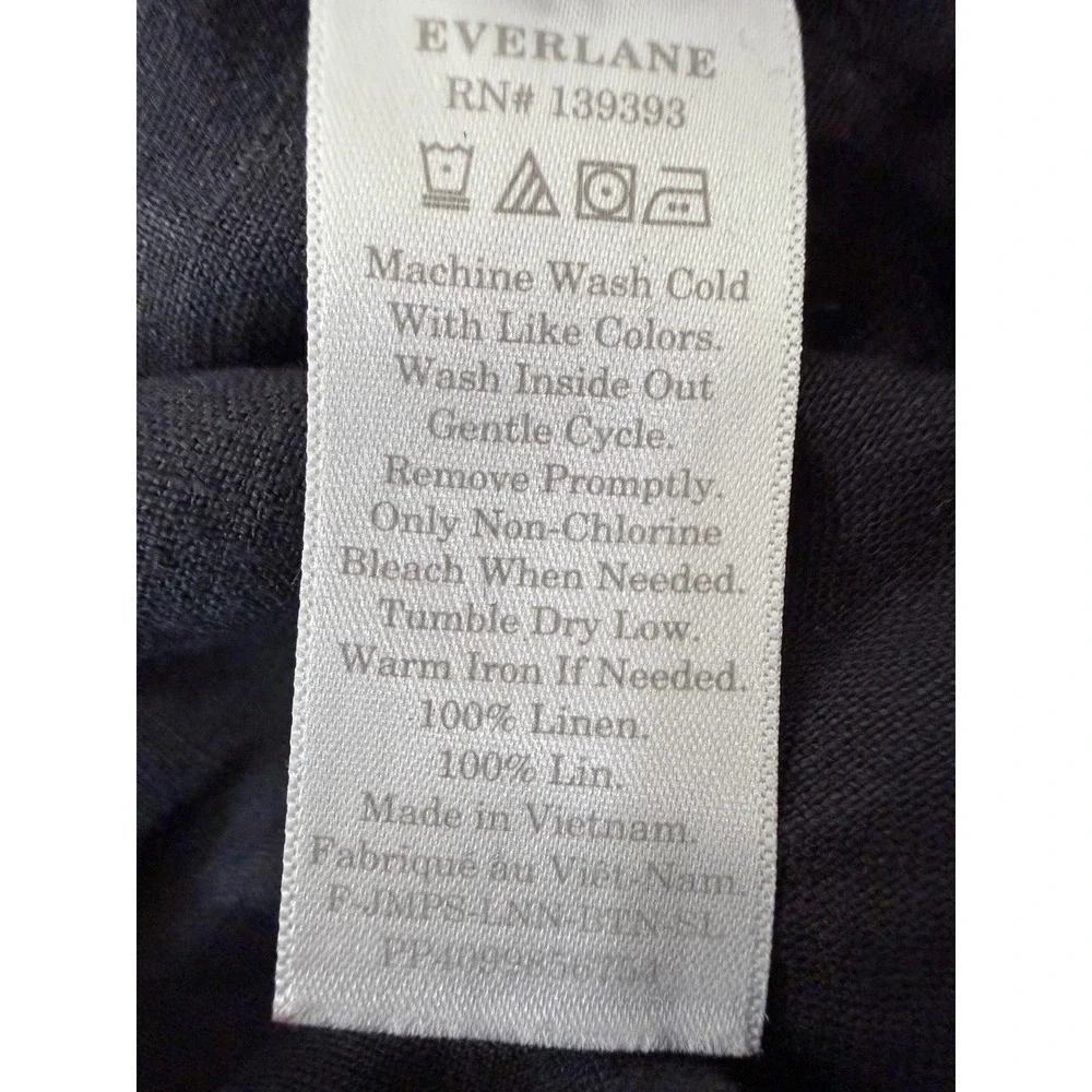 Everlane Black Linen Picnic Jumpsuit Button Front Cropped Wide Leg Size 6